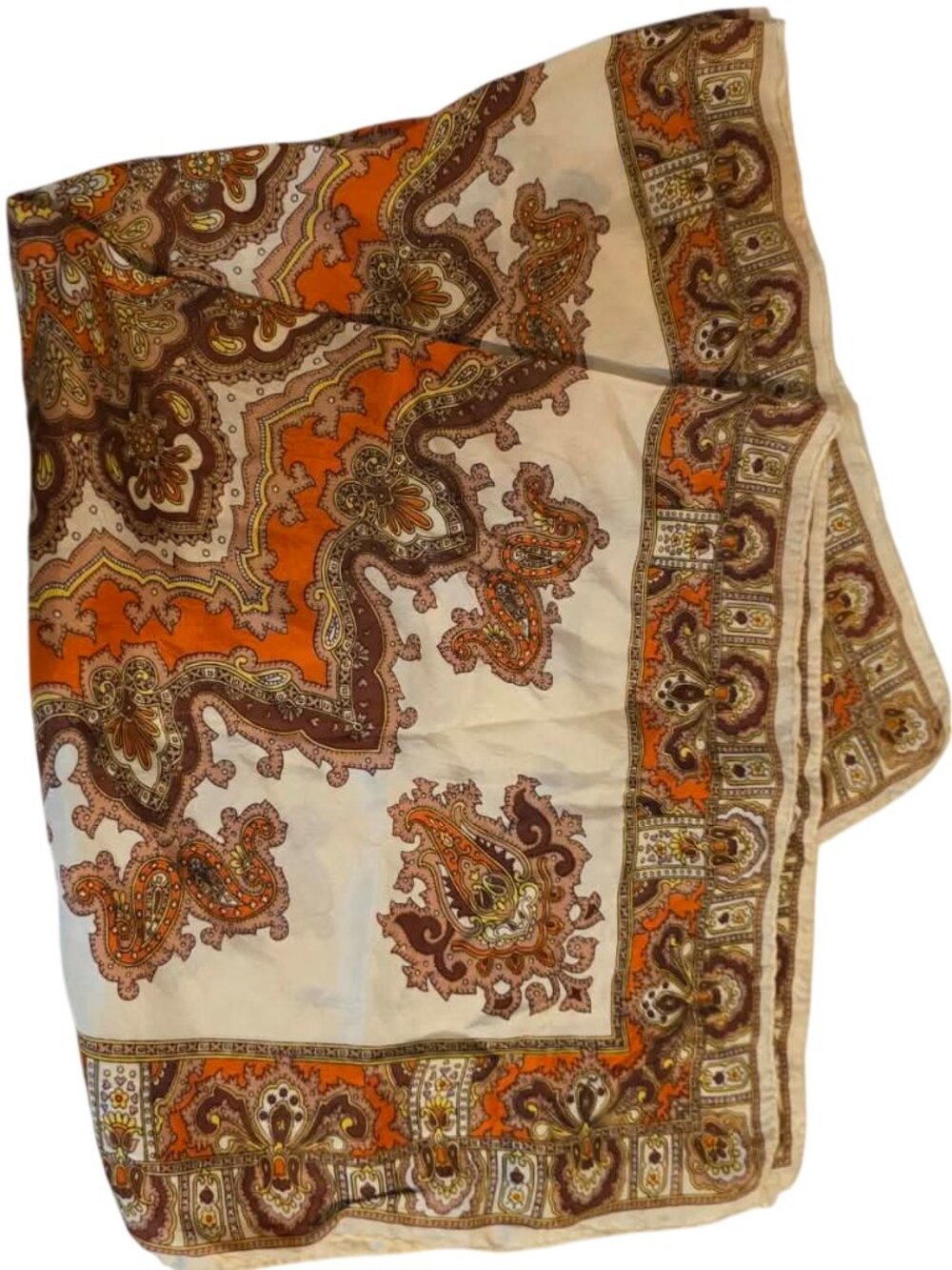 VTG Monique Signed Silk Scarf Earthy Paisley Medallion Square Retro 70s Boho